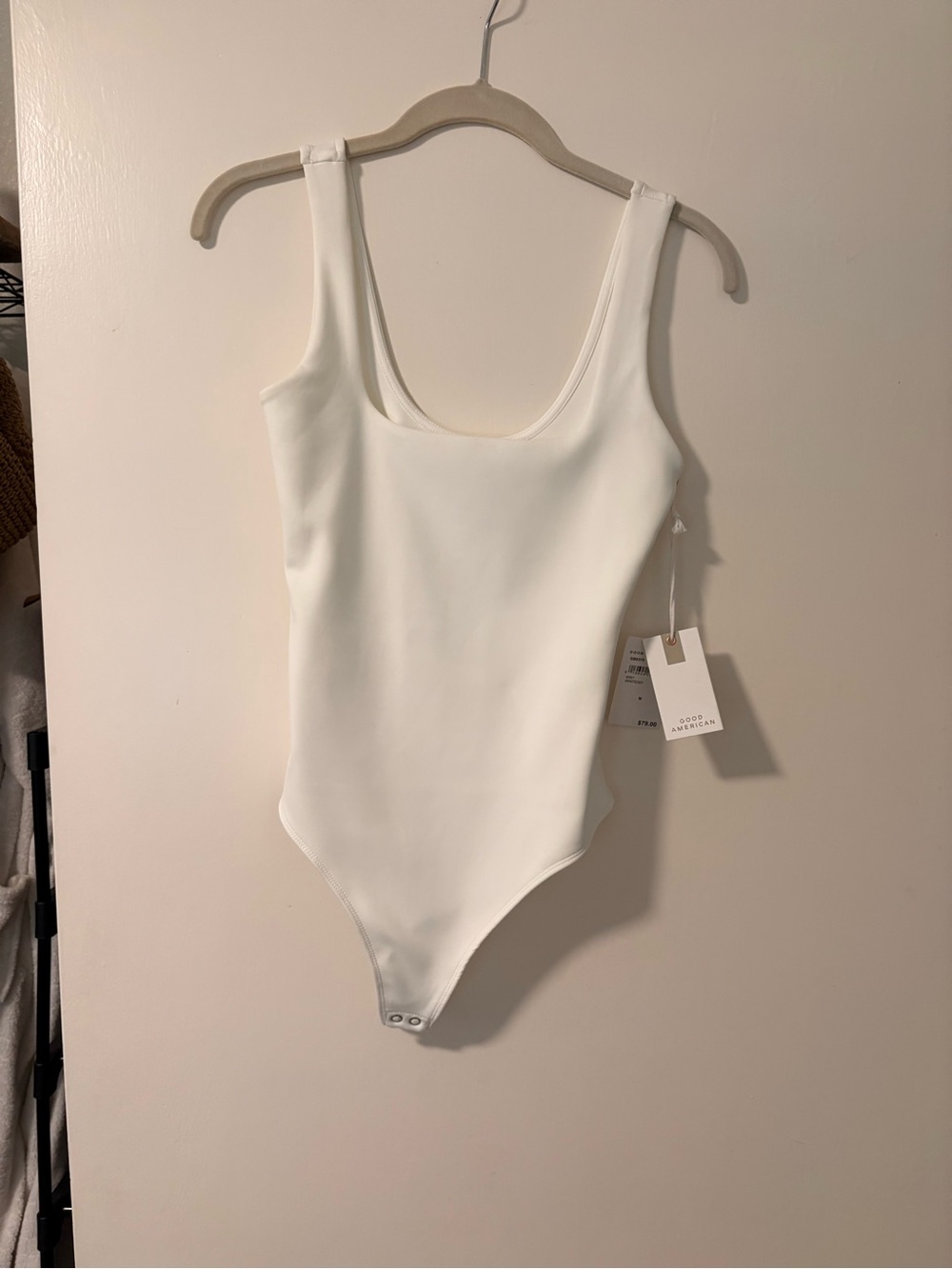Good American White Scoop Neck One-Piece Bodysuit